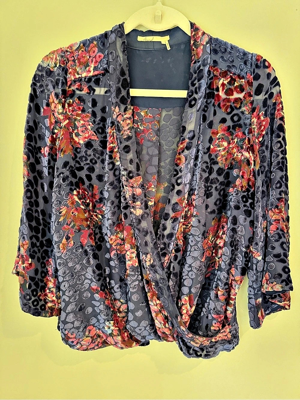 Anthropologie Floreat Velvet Burnout Floral Holiday Top Size S